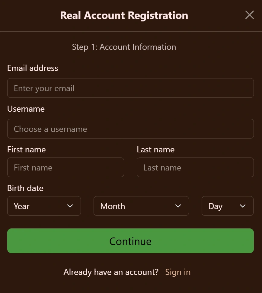 Cocoa Casino registration process